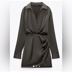 Zara Dark Green Satin Mini Dress